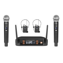Draadloos Microfoon- en Headsetsysteem met 4 Kanalen, UHF-Microfoon met Vaste Frequentie en Dynamische Werking voor Karaoke, Band, Kerk, VK