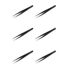 6X Svart Metall Rak Pincett med Skarp Spets