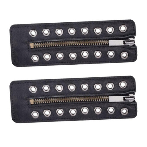 PU Leather Zippered Shoelace Inserts with 8 Holes for-Black
