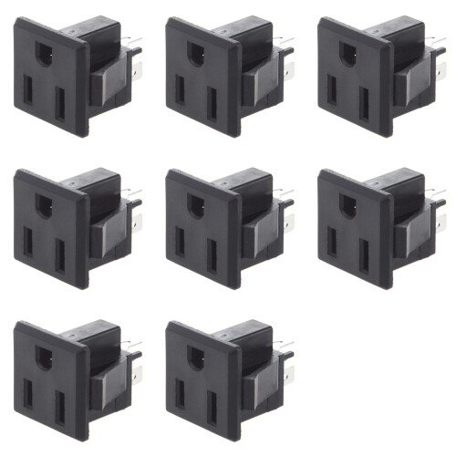 8X AC 125V 15A Panel Mount US Outlet Power Socket Black