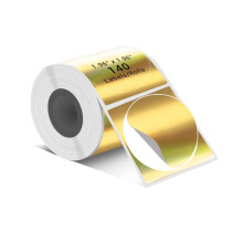 Étiquettes Thermiques Laser Dorées, Étiquettes Thermo-Adhésives Imperméables avec Code-Barres Imprimé, Rondes 50 X 50 mm
