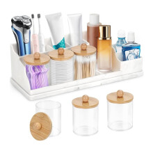 Organisateur de Comptoir de Salle de Bain, Porte-Brosses à Dents en Silicone Blanc pour Salle de Bain avec 3 Porte-Cotons-Tiges