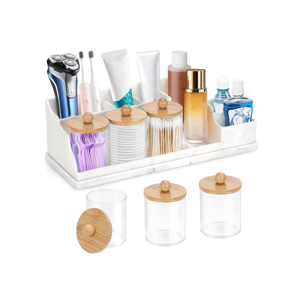 Saudism Bathroom Counter Organizer, White Silicone Toothbrush Holders For Bathrooms Organizer Countertop With 3Pcs Qtip Holder