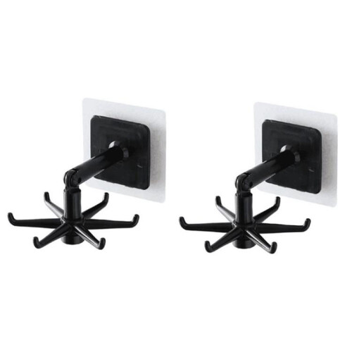2PCS 360 Degrees Rotating Hook Kitchen Storage Bathroom Organizar Storage Rack Holder Wall Mounted Hanging Hooks-Black