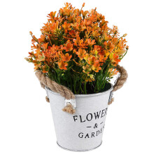 Fiore Artificiale Bonsai Fiori Finti con Vaso Secchio per Fiori nel Lamiera di Ferro per Centro Tavola per Feste di Matrimonio Vintage Arancione