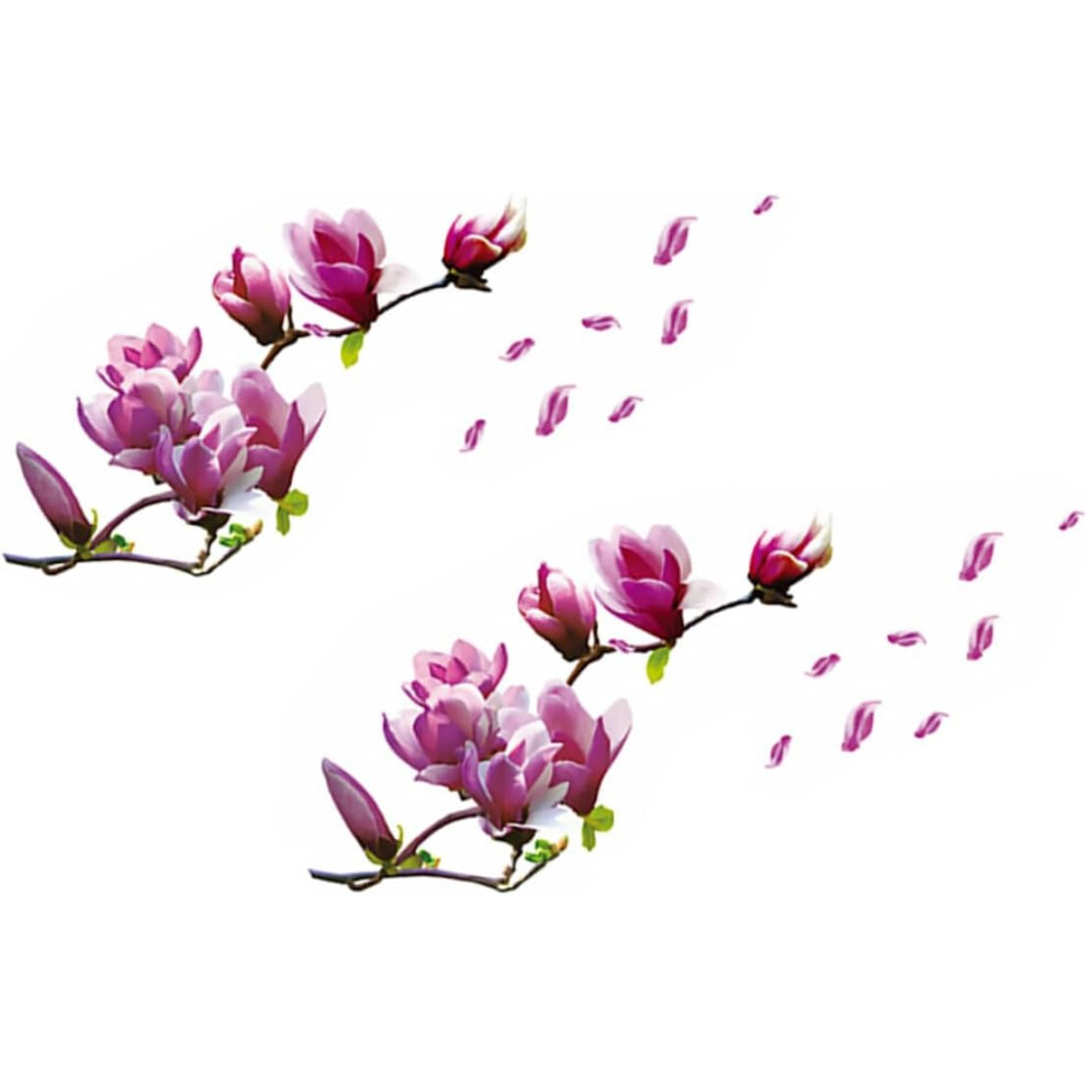 Hkhbjs 2Pcs Pink Magnolia Flower Pattern Wall Decals Self-Adhesive Removable Pvc Wall Stickers