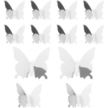 48 stuks 3D muurstickers met spiegelend oppervlak en vlinders voor binnenruimtes, gemaakt van PVC-materiaal, zilverkleurig, decoratieve wanddecoratie.
