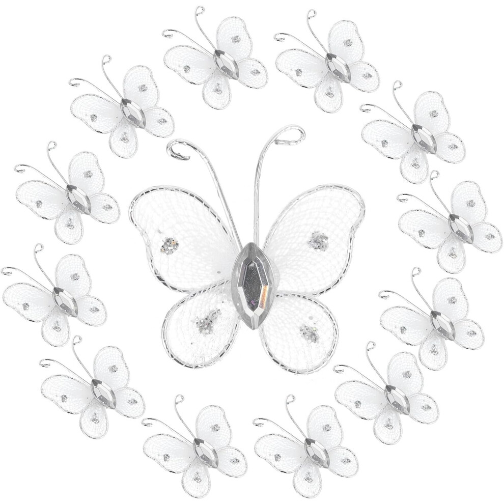 50Pcs Butterfly Craft Decorations Metal Cloth Simulation Three-Dimensional White Hkhbjs