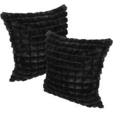 2pcs Plush Square Cushions Cover Ornamental Lock Edge Black Household Pillow Cover