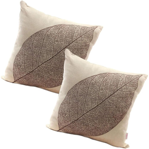 2pcs Leaves Pattern Linen Pillow Covers Minimalist Chic Sofa Pillowcase Creative Decorative
