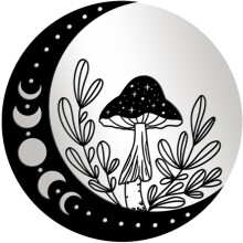 3D-muursticker in de vorm van een paddenstoel met spiegel, maanvormig, zelfklevend acryl, zwart, creatieve decoratie