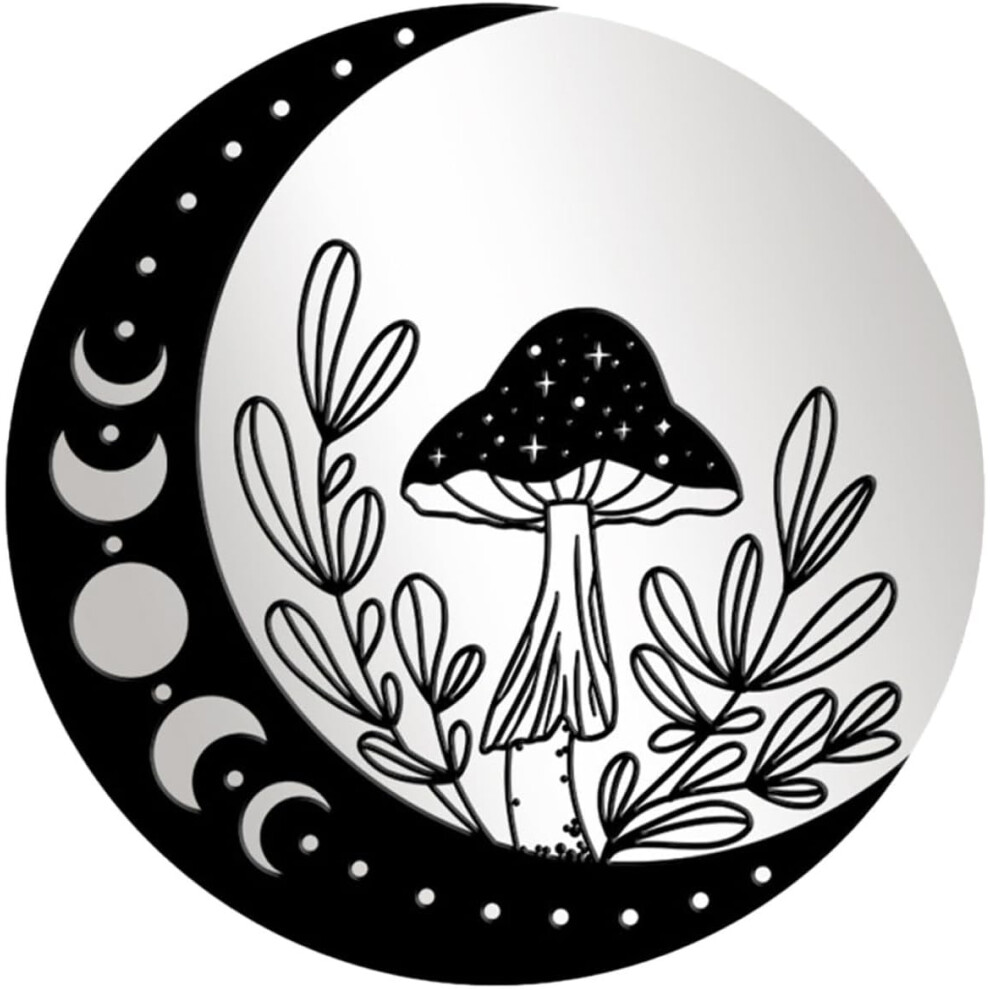 Mushroom 3D Mirror Wall Sticker Moon Shaped Acrylic Self Adhesive Decal Creative Decorative Black Hkhbjs