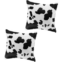 Cushion Covers Cotton Material 2pcs with Invisible Zipper Cow Pattern Decorative Pillow Covers