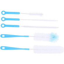 Set di 5 spazzolini per la pulizia dei biberon con setole blu per alimenti, ideali per biberon e bottiglie d'acqua.
