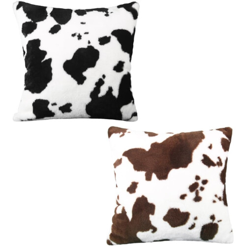 2pcs Cow Pattern Sofa Pillowslip Plush Throw Pillow Covers Reusable