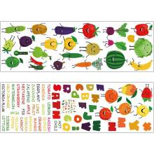 Muursticker met letters van PVC, cartoonachtig fruit- en groentepatroon, zelfklevende educatieve sticker