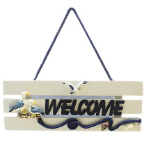 Creatieve deurplaat van blauw grenenhout, welkomstbord of hangend ornament.