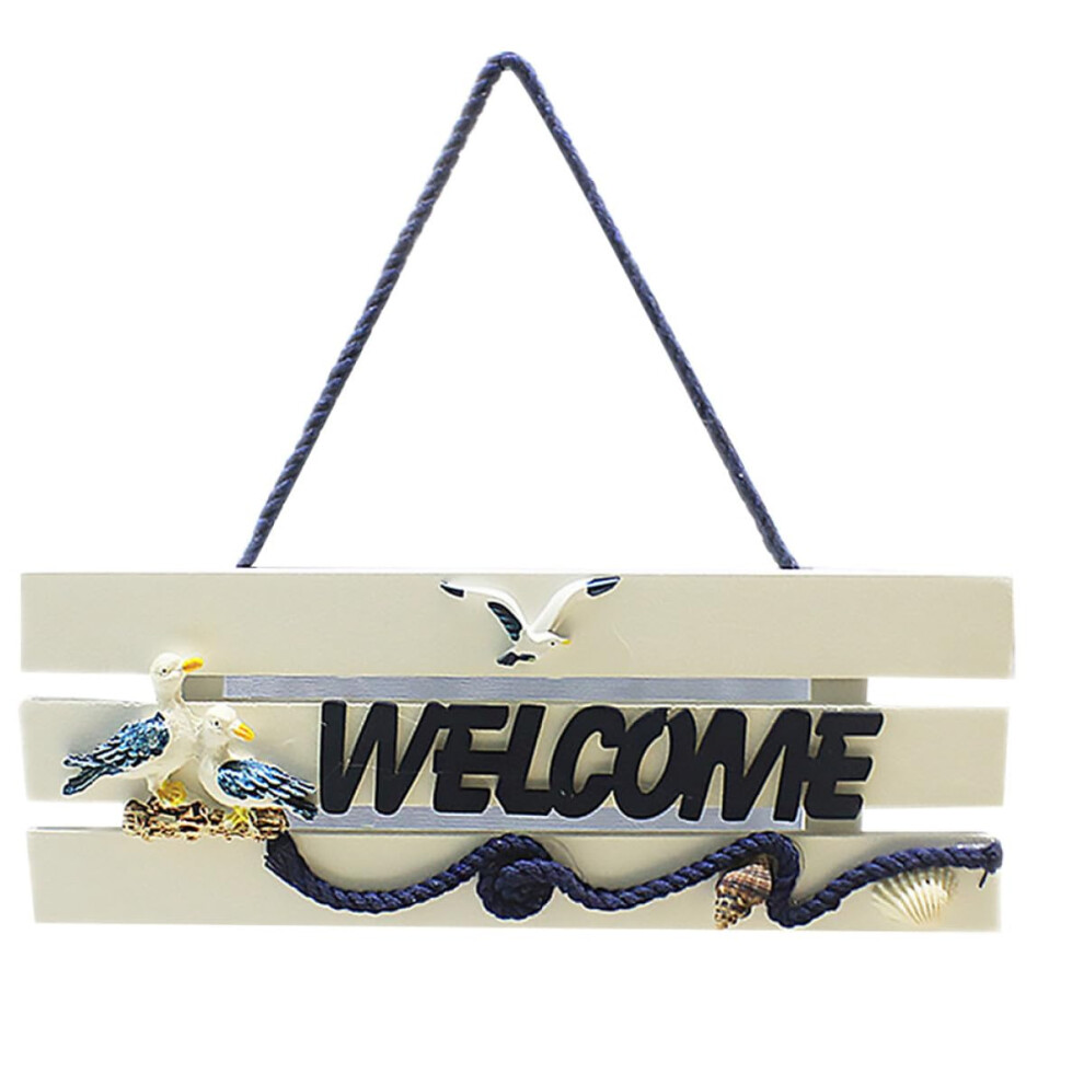 Creative Pine Wooden Door Plate Welcome Sign Hanging Ornament Blue Hkhbjs