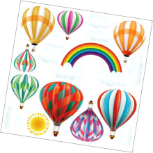 Adhesivo de pared de PVC con forma de globo aerostático arcoíris, fácil de aplicar y quitar.