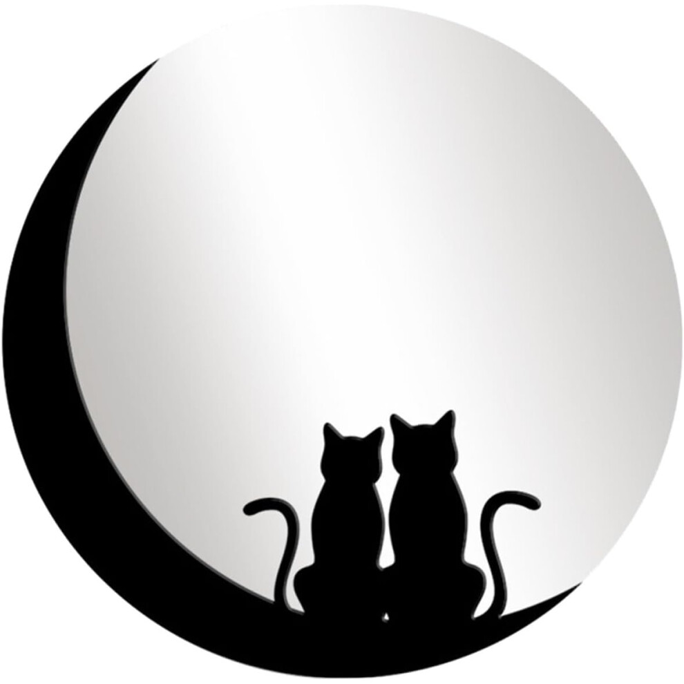 Acrylic Mirror Wall Decals 3D Cat Moon Shape Unique Design Easy To Apply Easy To Remove Black Hkhbjs