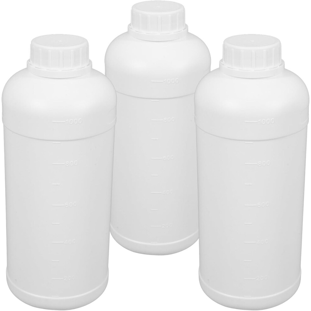 3Pcs 1L Hdpe Plastic Reagent Bottles With Caps, Milky Large Laboratory Sample Containers White Hkhbjs