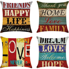 4 fundas de cojín decorativas cuadradas de lino con cita inspiradora, estilo retro, cierre de cremallera sin nudos.