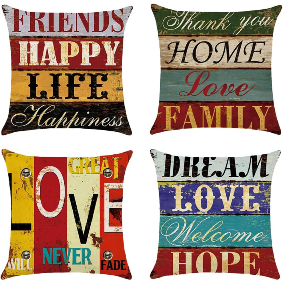Hkhbjs 4Pcs Inspirational Quote Linen Throw Pillow Covers Square Retro Zipper Closure Without Knotting Decorative