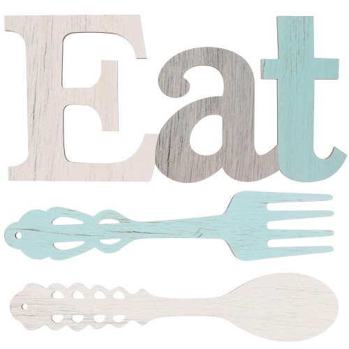 3pcs Wooden Eat Sign Wall Decor Set Fork and Spoon