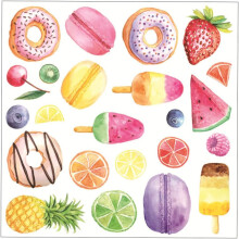 2 stuks zelfklevende, verwijderbare PVC-muurstickers met cartoonvoedselpatroon, wanddecoratie in diverse kleuren.