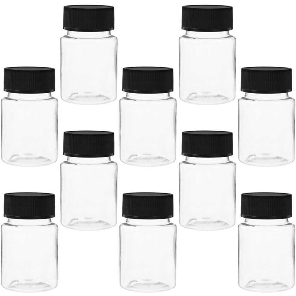 Hkhbjs 10Pcs 50Ml Plastic Sample Bottles With Black Lid, Wide Mouth Small Storage Vials