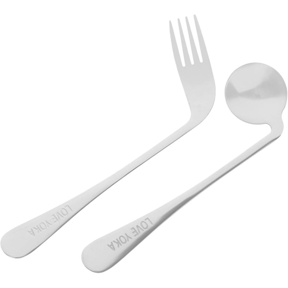 2 Sets Stainless Steel Self-Feeding Curved Utensil Angled Fork Curved Spoon Hkhbjs