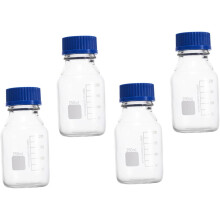 4 Stück 250-ml-Reagenzglasfläschchen mit blauen Verschlüssen, Weithals-Probenflaschen zur Chemikalienlagerung