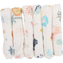 6pcs Saliva Wipes Cartoon Washcloths Burp Cloths Boy Girl Drool Towel Cotton Bibs for Bath