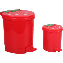 2pcs Mini Strawberry Desk Trash Can with Swing Lid, Red Plastic Small Wastebasket