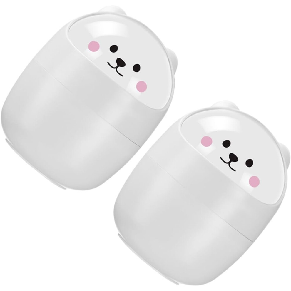 Hkhbjs 2 Pack Mini Desktop Trash Can With Swing Lid, White Cartoon Table Waste Bin For Office And Bathroom
