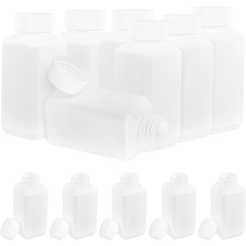 Lot de 12 flacons carrés de 100 ml en polypropylène épais pour échantillons de réactifs, avec bouchons