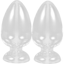 2 stuks glazen laboratoriumflessen in de vorm van een kippenhart voor het bewaren van monsters.