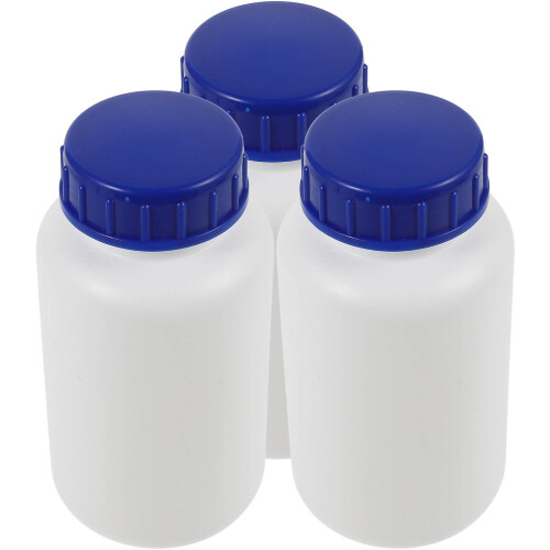Lot de 3 flacons de réactifs de 500 ml pour échantillons de laboratoire, à bouchon renforcé et scellés.