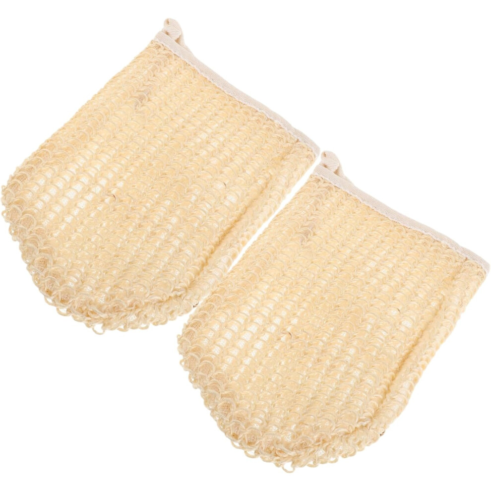 2Pcs Dual-Sided Sisal Gloves For Gardening And Shower Exfoliating Gloves Sponge Beige Hkhbjs