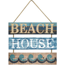 Vintage hangend ornament in strandstijl, houten plank, retro design.