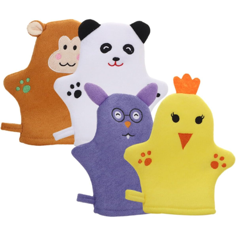 Hkhbjs 4Pcs Cartoon Animals Shaped Bath Gloves Boys And Girls Washcloths Exfoliating Shower Gloves