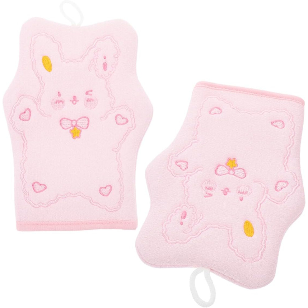 Hkhbjs 2Pcs Rabbit Embroidered Exfoliating Bath Mitts Deep Cleaning Body Scrubber Gloves