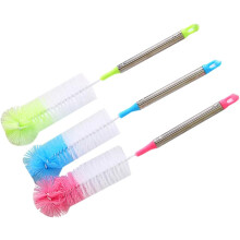 Escova de copo 2pcs cabeças redondas flexíveis alça de aço inoxidável para lavar garrafas de água canecas garrafa de vinho cor aleatória