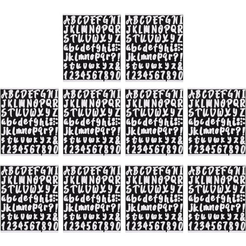 10 feuilles d'autocollants adhésifs alphabet et chiffres