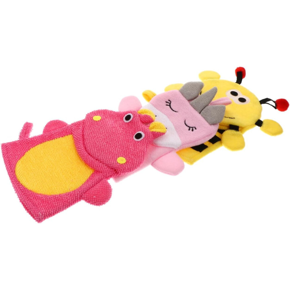 Cartoon Baby Bath Mitts 3Pcs Kids Shower Gloves Soft Sponge Scrubber Hkhbjs