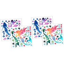 4 vellen reflecterende muurstickers met zeemeermin, cartoon oceaan en onderwatermotief.