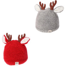Boneco de malha de inverno de desenhos animados para crianças Chapéu de lã de bebê com design mais grosso Meninos e meninas encantadores Vermelho