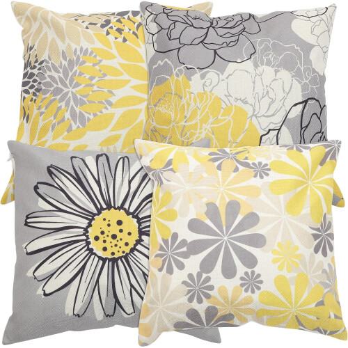 Housses de coussin décoratives jaune jaune, 4 pièces, couleur inaltérable