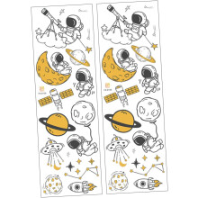 2 vellen astronauten muurstickers voor jongens en meisjes, geschikt als decoratie voor de kinderkamer of speelkamer.