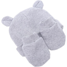 Gorro y manoplas protectoras antiarañazos para recién nacidos y niños pequeños, color gris.